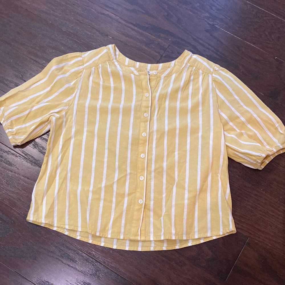 Ana Yellow Striped Button-Up Blouse
